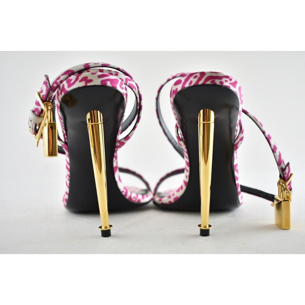 Tom Ford Padlock Pink White Animal Print Lock Ankle Strap Sandal Heel Pump 36.5 - Picture 11 of 12